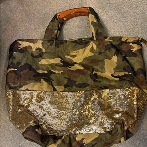 MZ Wallace Camouflage and Gold Sequin Tote Bag